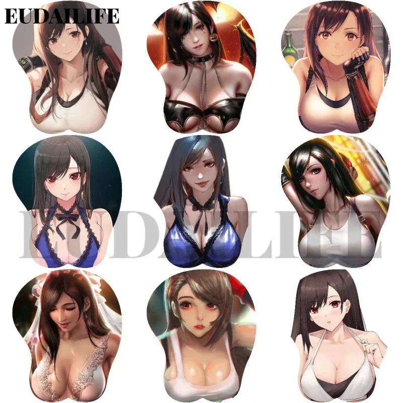 

Tifa 3D Коврик для мыши FF7 Коврик для мыши с подставкой для рук и запястий Силиконовый коврик для мыши Oppai Breast Мягкий коврик для мыши Игровой офис Работа Игровой отаку Подарок