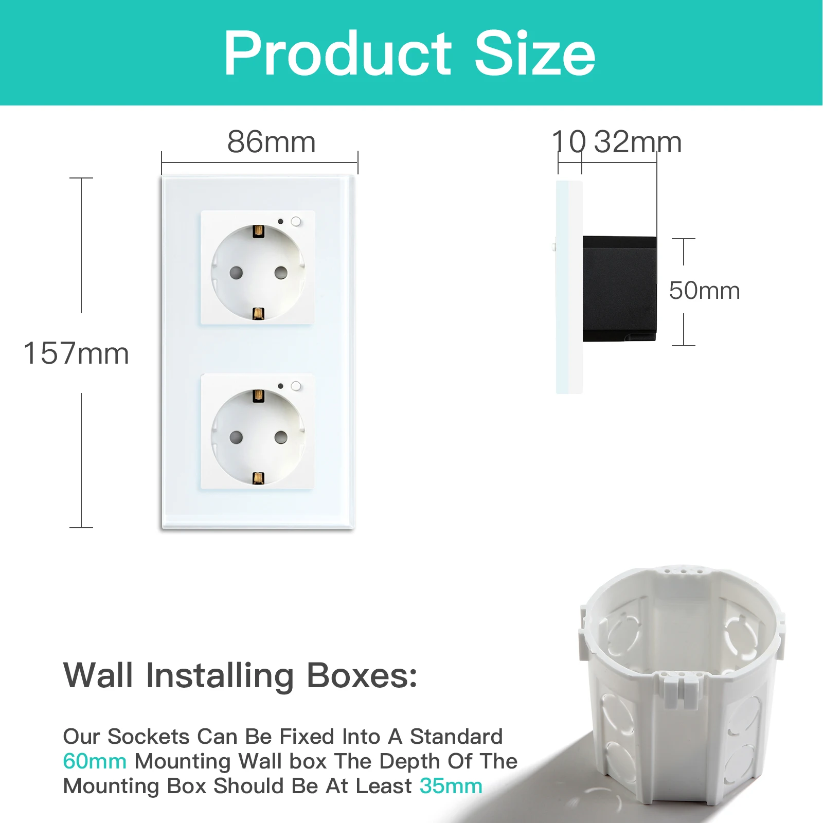 Bseed EU Zigbee Energy Monitor Wall Socket Crystal Glass Frame Double Smart Outlets Google Home Alexa Smart Life Voice Control