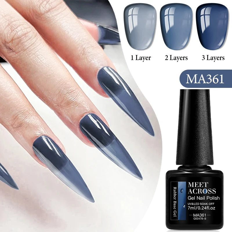 MEET ACROSS 7ml Sierra Blue Glass Rubber Base Gel Nail Polish Semi Permanent DIY Nail Art UV LED Gel For Nails Home Salon