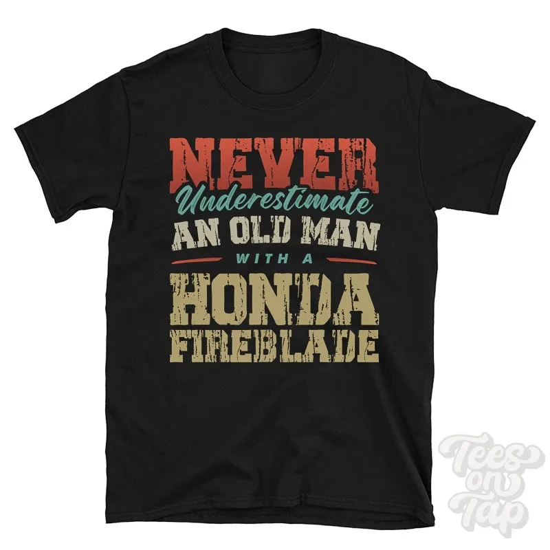 

2026 Unisex NEVER UNDERESTIMATE AN OLD MAN WITH A HONDA SHADOW FUNNY T-SHIRT 100% Cotton Men Large Logo T-Shirt Comfortable Top