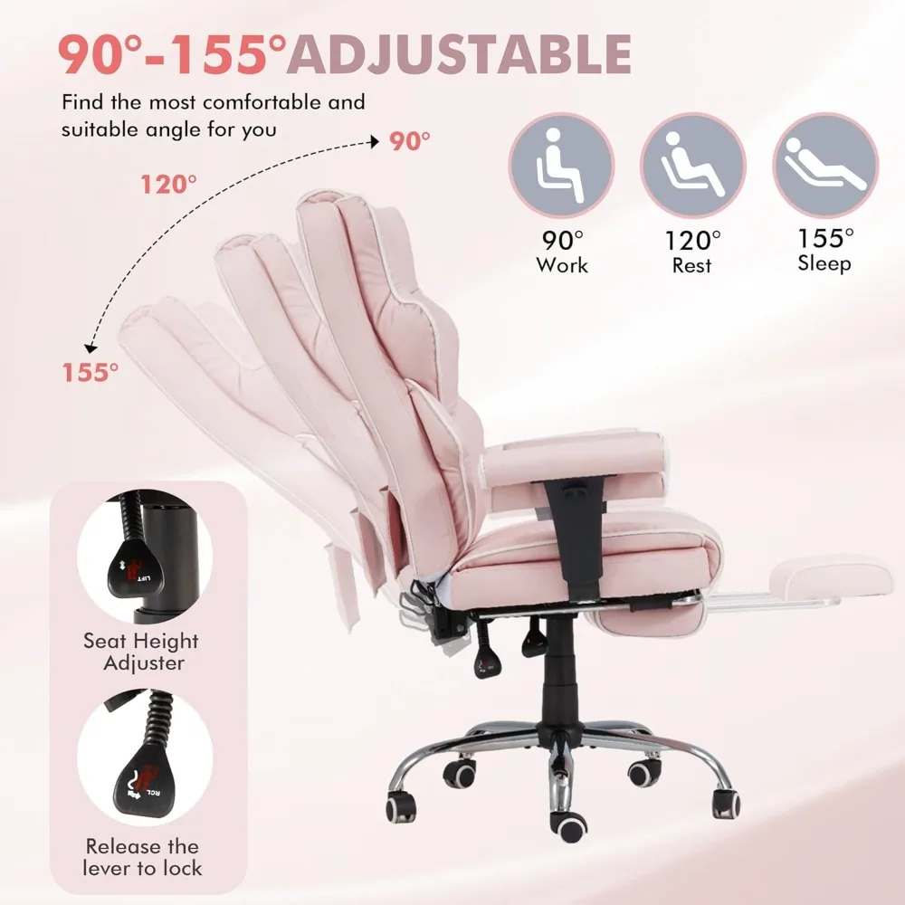 

6-Point Massage Executive Chair, Heat Office Chair, Ergonomic Home Office Desk Chairs with Retractable Footrest, Customized