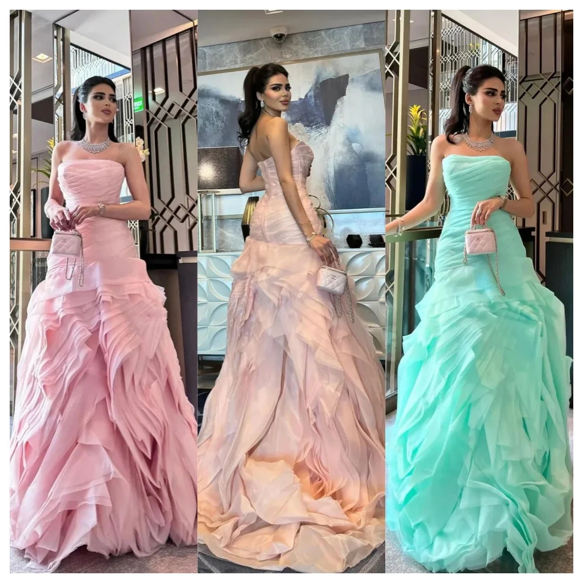 

2026 custom Ruffled Strapless Mermaid Evening Gown Elegant Layered Tulle Prom Party Long Dress Girls Wedding Bridesmaid Dress