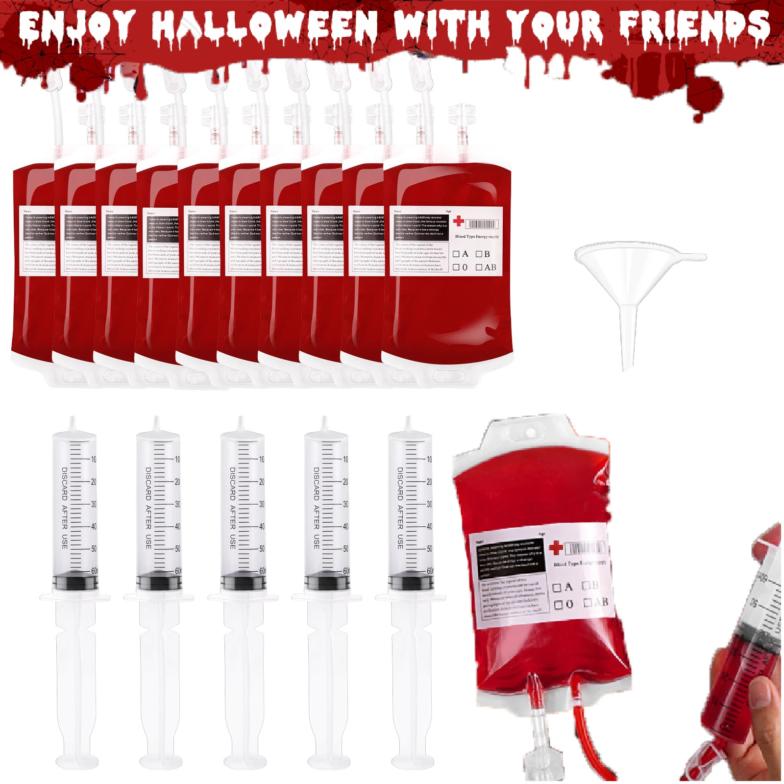 

10-100PCS Halloween Blood IV Bags for Drink and Clips Pouch Prop Energy Vampire for Zombie Hospital Theme Halloween Decor Supply