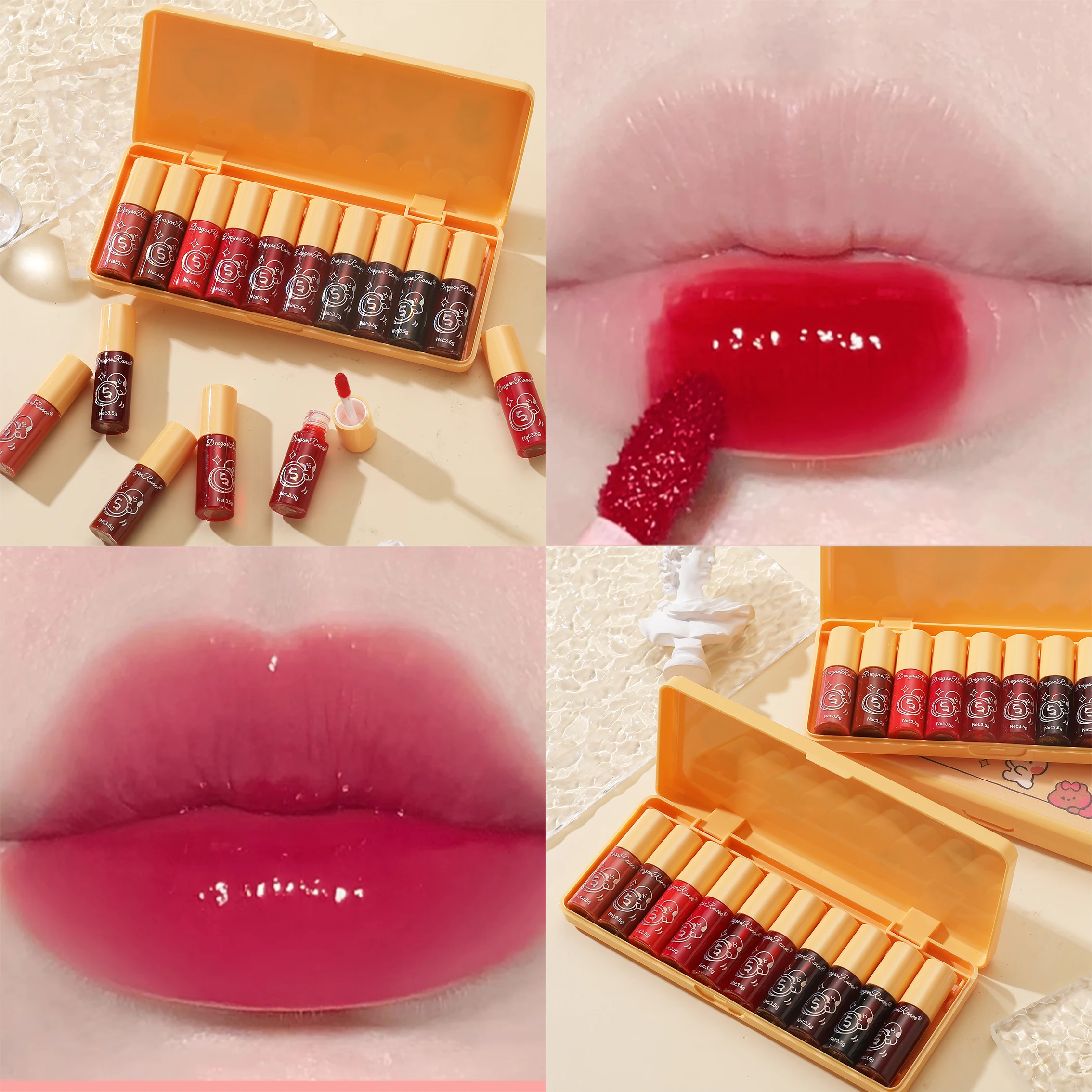 10 pack lip gloss set box with water gloss mirror, gentle lip gloss, moisturizing and versatile lip gloss, long-lasting whitenin