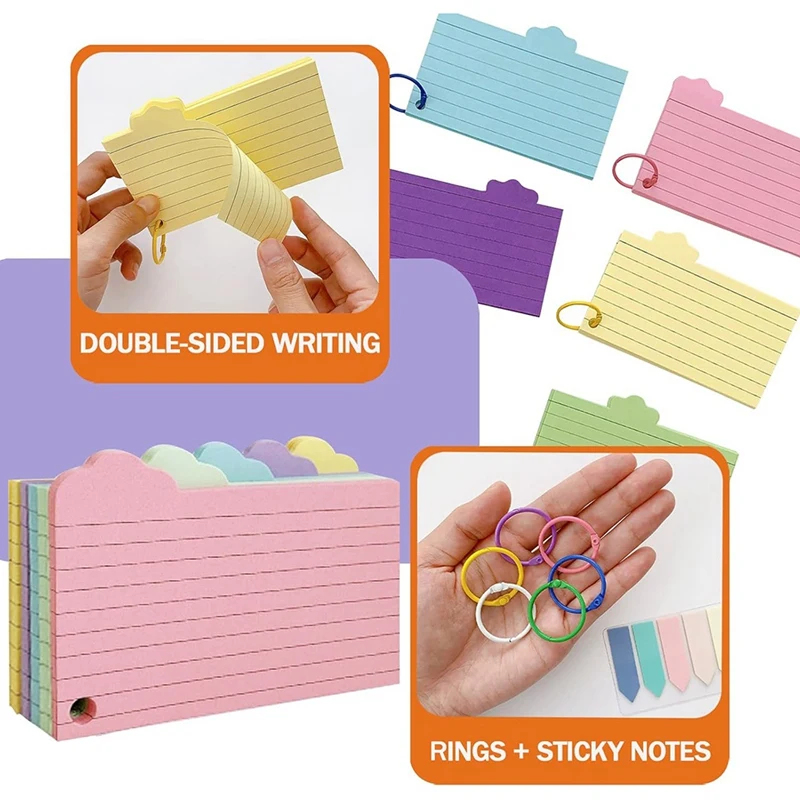 250 قطعة بطاقات الفهرس بطاقة فلاش مع 3X5 ، بطاقة ملونة مع بطاقات ملاحظة مؤشر مسطرة حلقة للمكتب والمدرسة