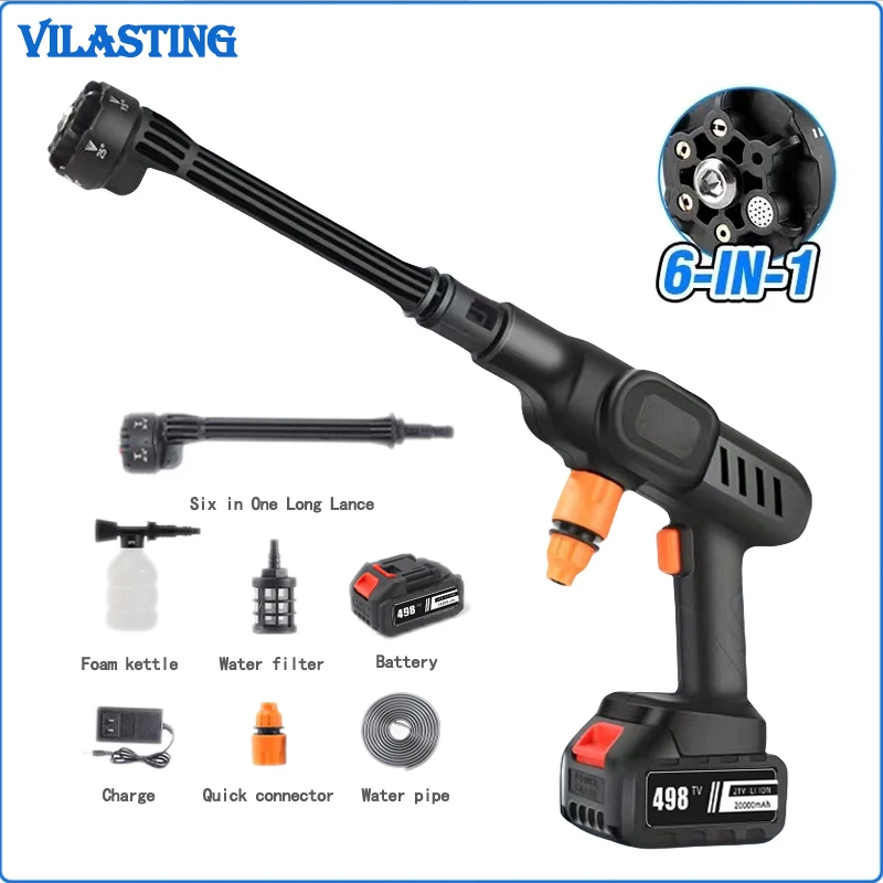 6-IN-1 New High Pressure Washer Car Water Gun 20000mAh Home Garden Cleaning Washing Machine Gun No Toolbox for Makita Battery