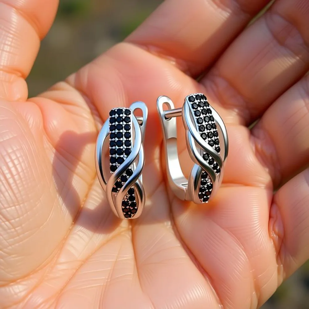 Black Awn 2026 New Hoop Earrings for Women Classic Silver Color Trendy Spinel Engagement Jewelry I279