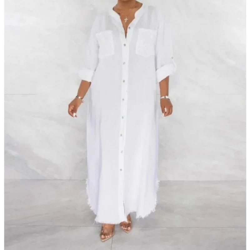 Vestido de verano de talla grande para mujer, ropa informal con pliegues blancos, cuello en V, sin mangas, cintura alta, elegante