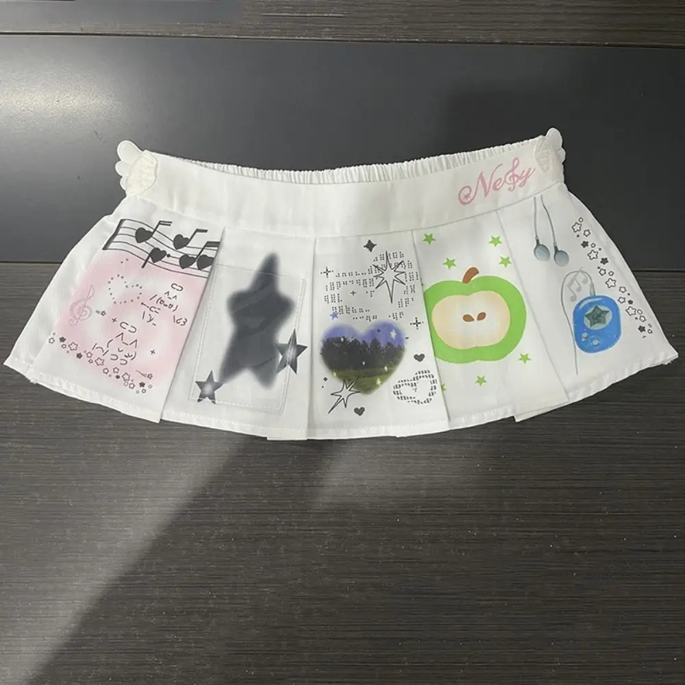 Jeans Hosen Dekor Casual Cartoon Mini Rock Y2K Streetwear Spitze-up Design Geraffte Röcke Harajuku Hohe Taille Butt Vorhang