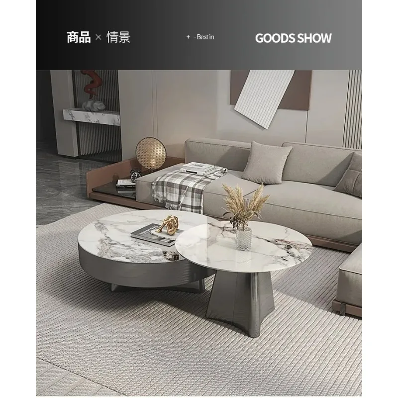 XXLiving room household light luxury coffee table simple round rock slab surface size round coffee tableft