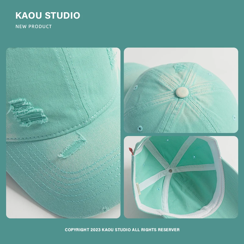 Fresh Mint Green Hole Design Baseball Caps for Women Summer and Autumn Fashion Versatile Korean Version Casual Men\'s Hats