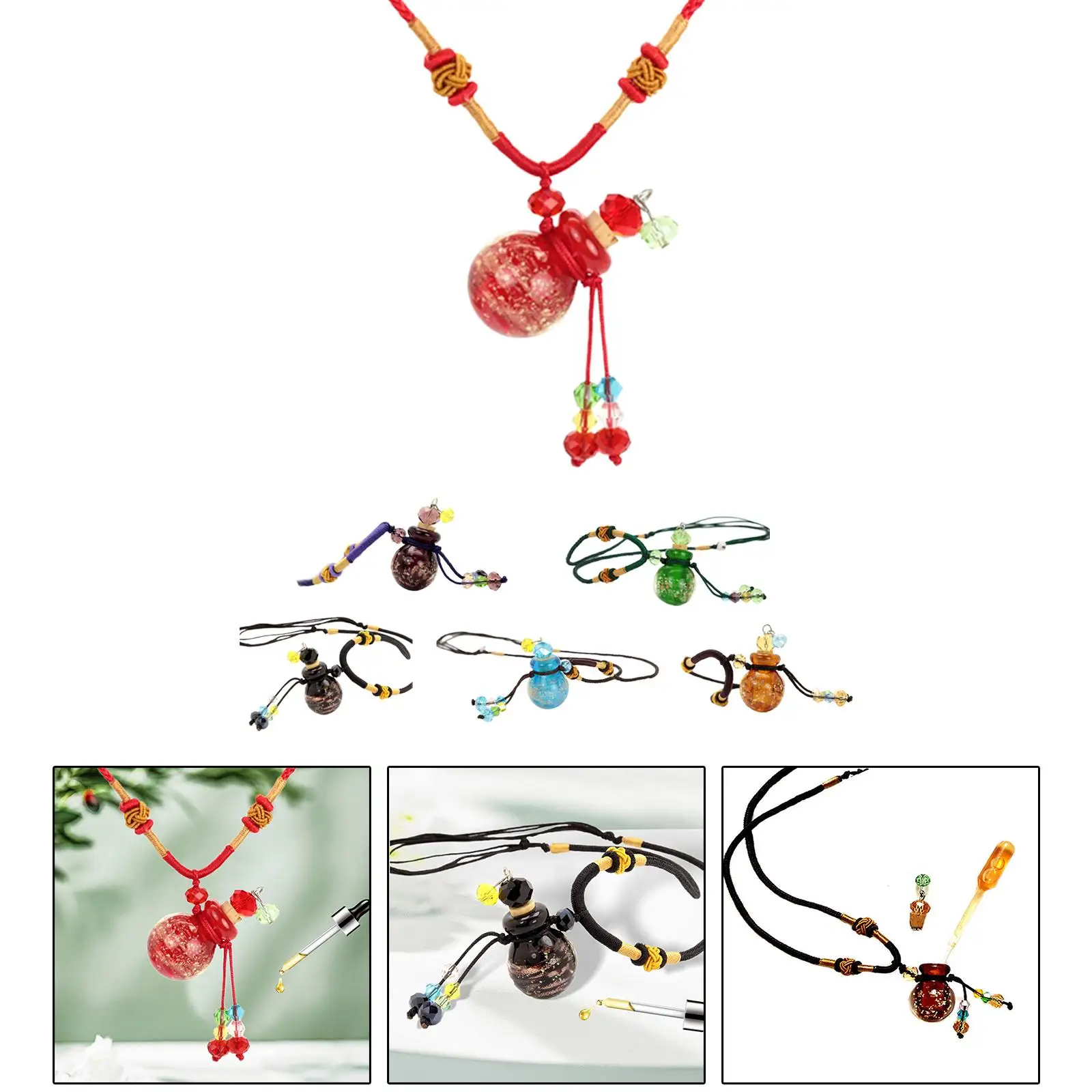 Refillable Glass Essential Oil Diffuser Necklace Pendant Perfume Vial Bottle with Cork Adjustable Rope for Home Use
