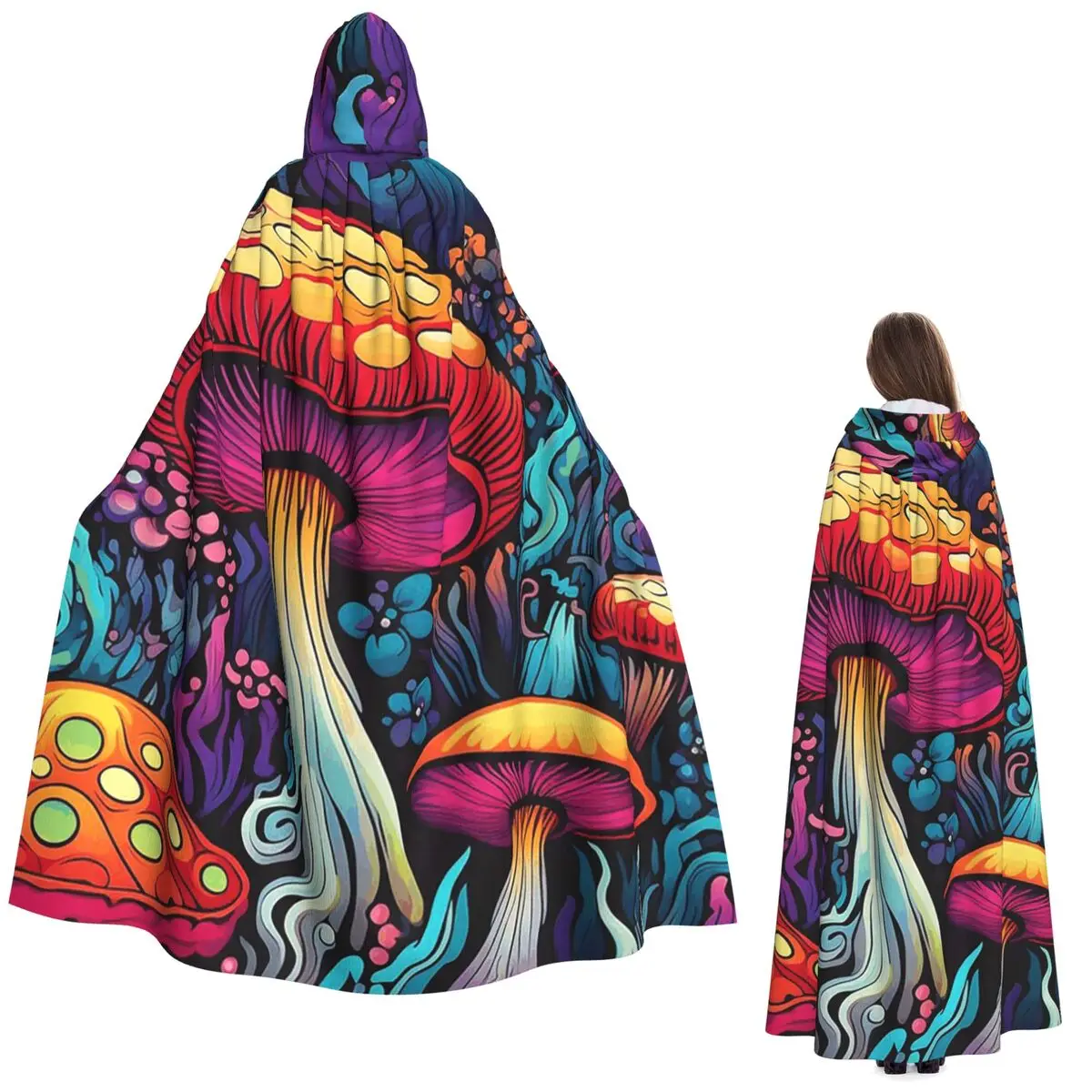 

Acid Trippy Weird Psychedelic Mushroom Long Hooded Cloak Witch Medieval Costume Cosplay Cape HalloweenCoat Adult Unisex