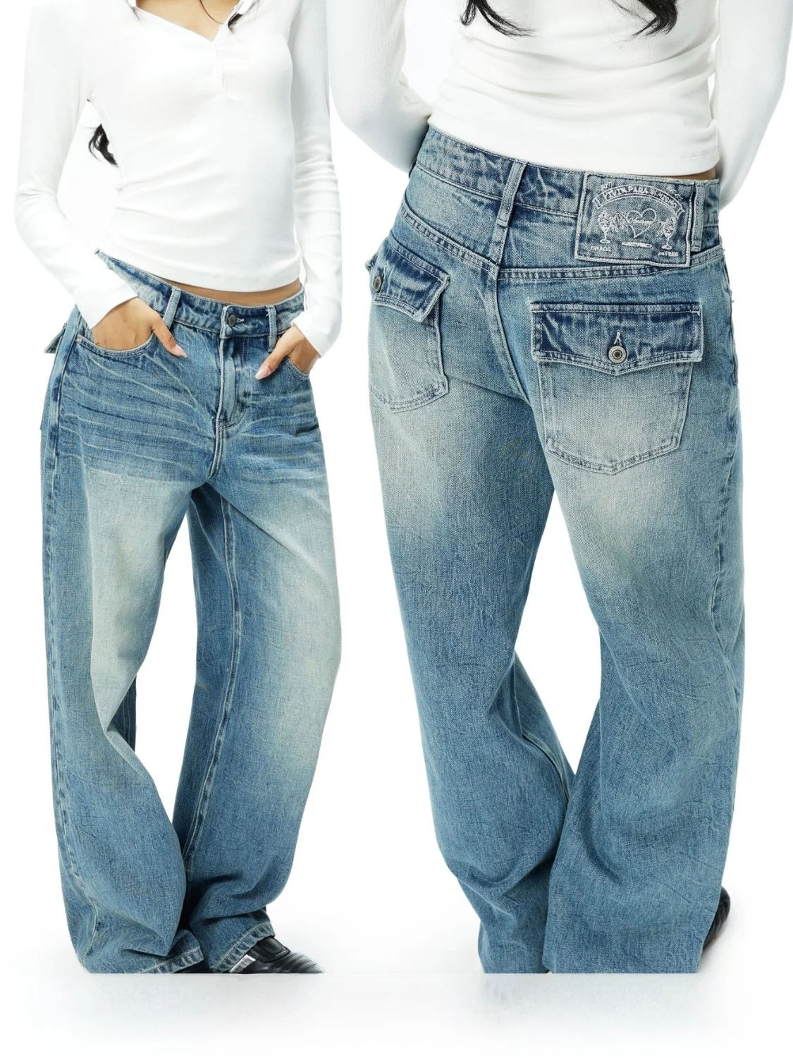 

Женские джинсы Audwyn с низкой талией и широкими штанинами, свободного кроя, белые, с эффектом потертости, американского стиля, утягивающие, длинные брюки, осень-зима, новинка