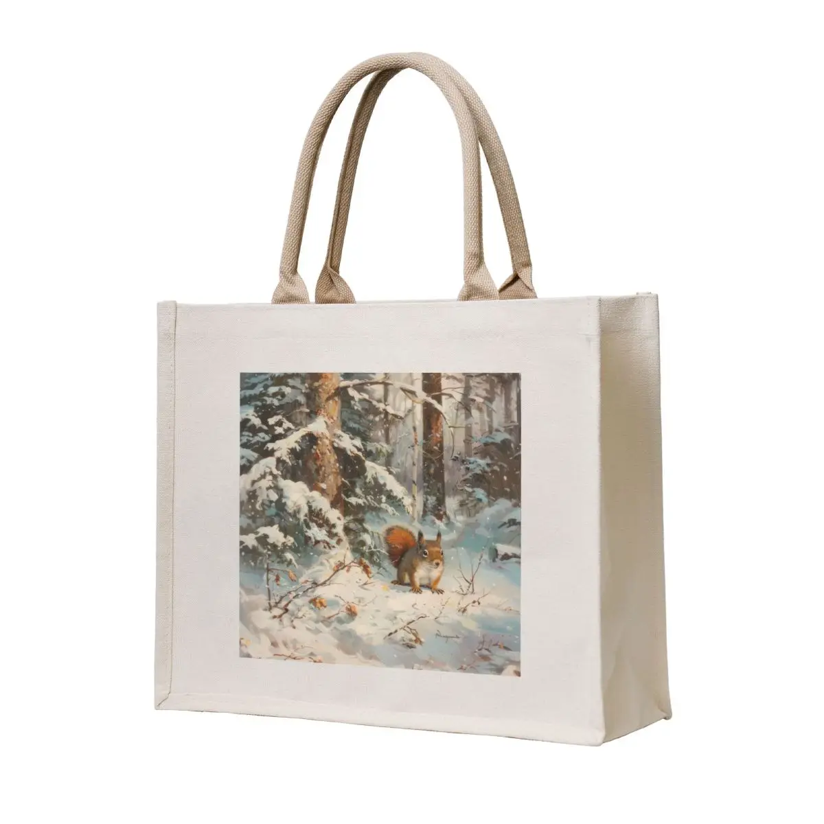 

Red Squirrel in Snow-Covered Forest Tote Bag hand bag ladies shopper bags for women Candy bags Women's tote bag