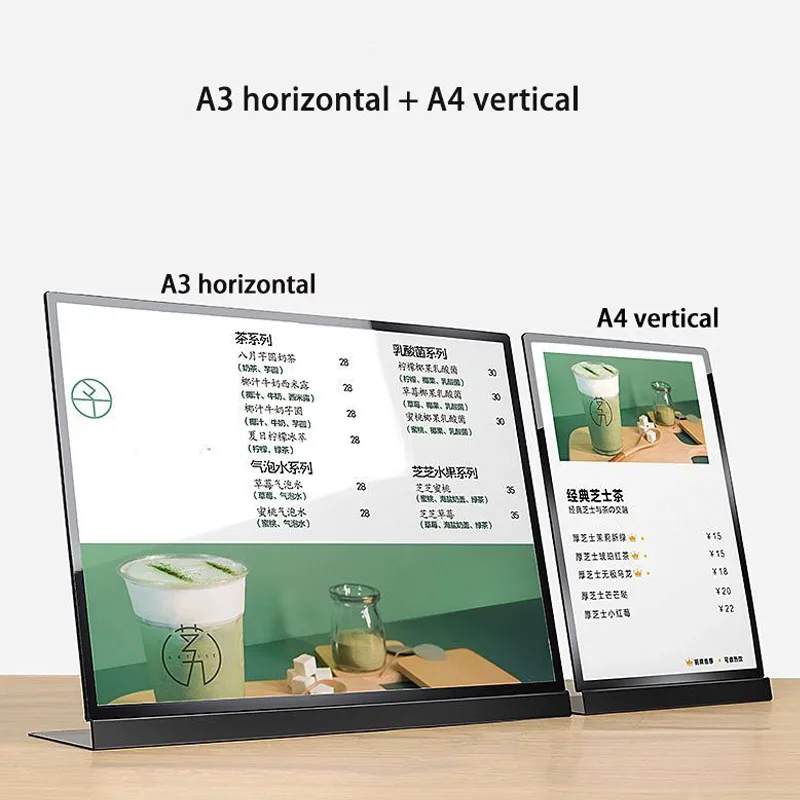 A3/A4 Black/White Menu Display Board High-grade Coffee Price List Board Sign Holder Stand Metal Picture Display Table Card