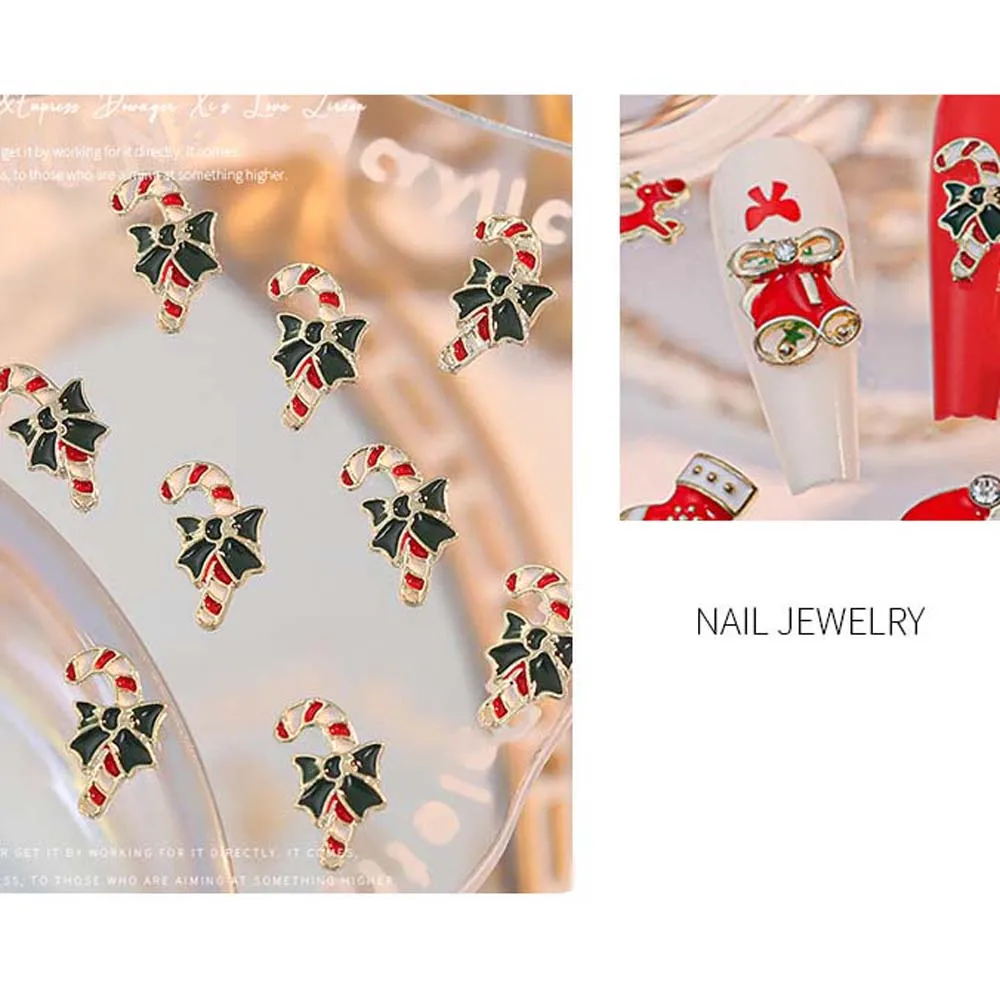 10Pcs/set Xmas Nail Charms Christmas Nail Decorations Nail Supplies Cartoon Elk Deer Christmas Nail Rhinestones Christmas Tree