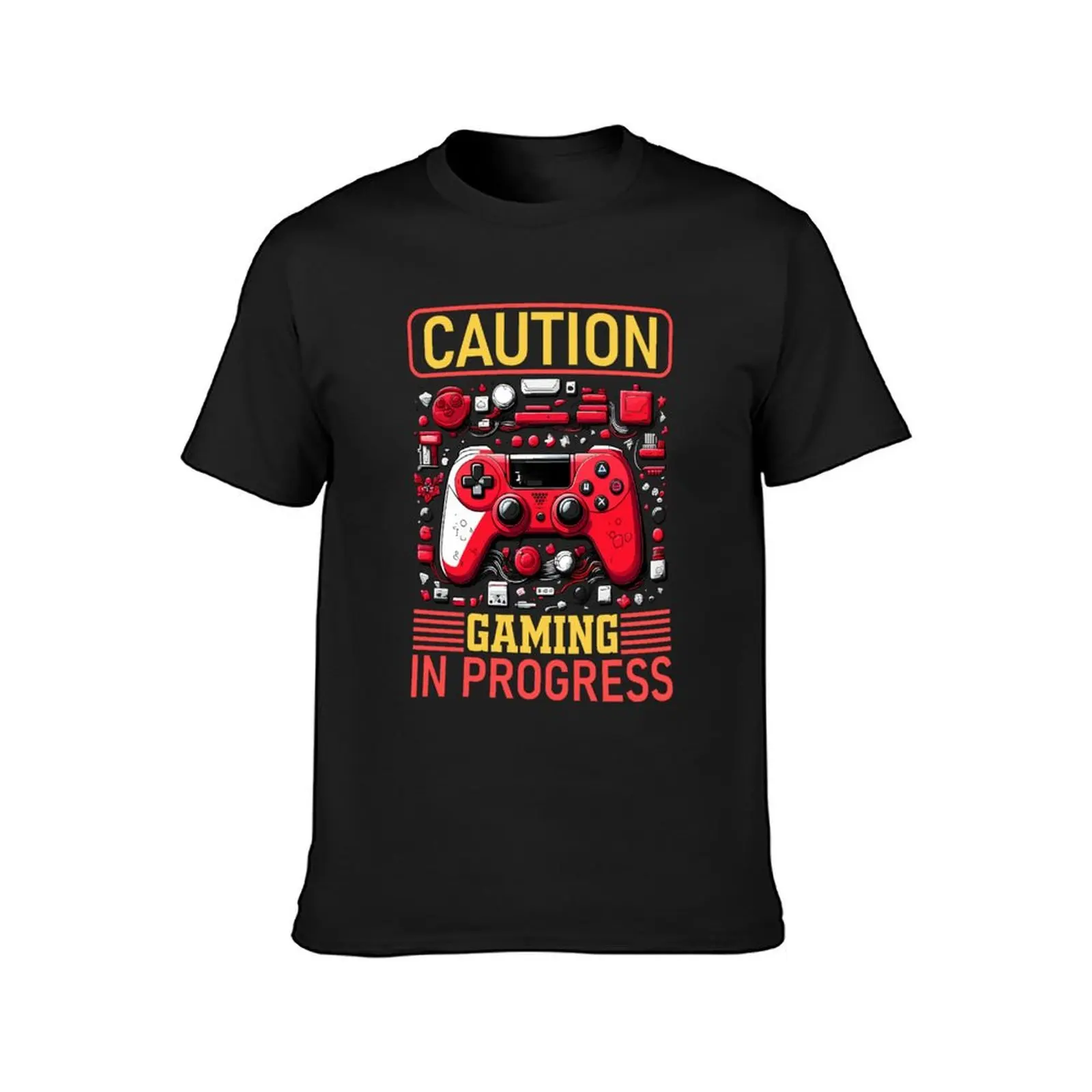 Camiseta de caution gaming in progress para hombre, blusa linda, camisetas lisas para un niño