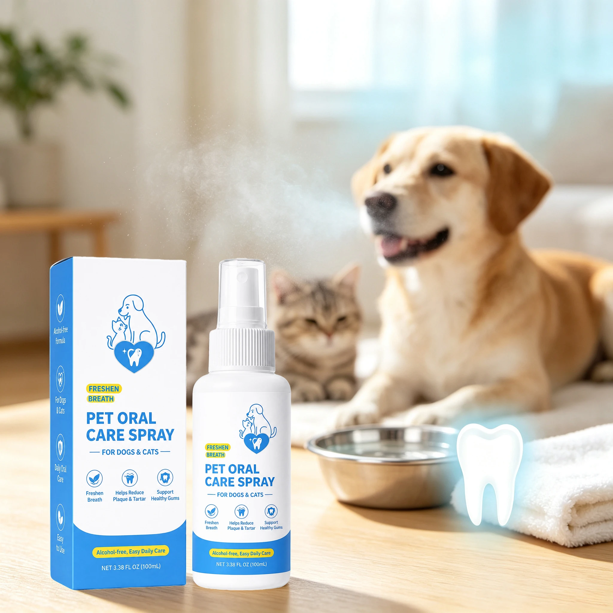 100ML Pet Oral Care Spray Easy Cleaning Teeth Stains Refreshing Breath Reduce Plaque & Tartar Promote Health Pet Oral Care Mist