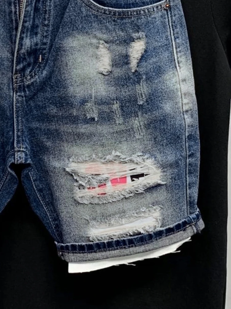 2026 Summer Ripped Straight Men Denim Shorts Korean Fashion Streetwear Blue Vintage Jean Slim Luxury Trend Male Brand Clothes view 4
