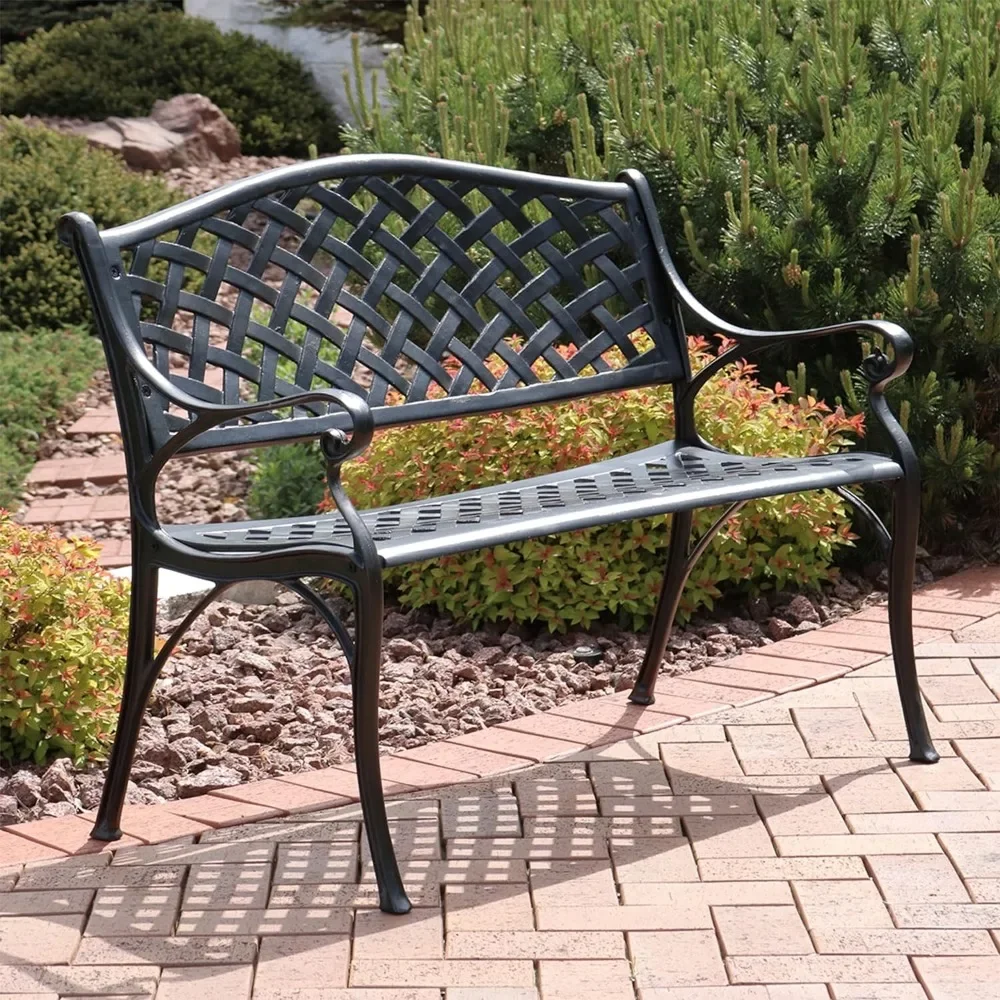 Garden Bench, 615 Pounds Weight, 39 Inches Wide, Black Bench