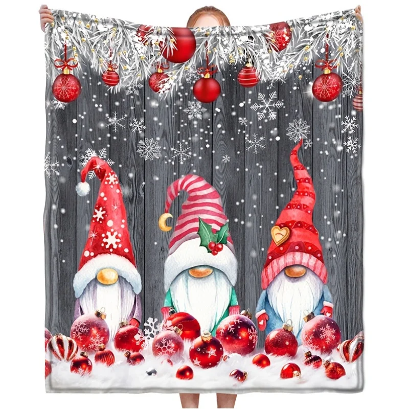 Santa & Snowman Pattern Blanket Soft & Cozy Warm Flannel Blanket Great for Sofa Bed Office & Travel Machine Washable