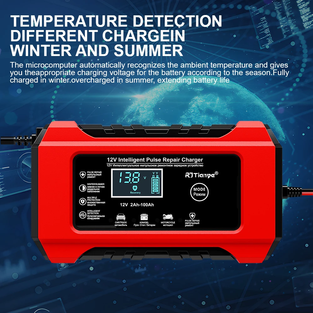 شاحن بطارية ذكي شاحن سيارة/دراجة نارية مناسب لبطاريات الرصاص الحمضية الاتحاد الأوروبي التوصيل شاشة عرض رقمية 12V6A #6