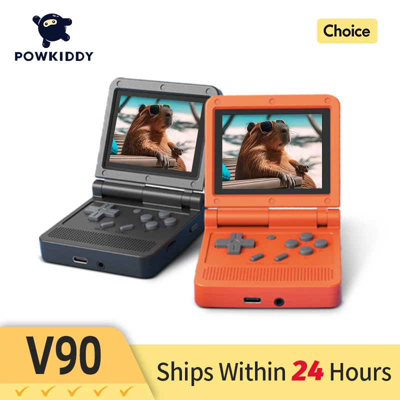 POWKIDDY v90 3-Inch IPS Screen Flip Handheld Console Dual Open System Game Console 16 Simulators Retro PS1 Kids Gift 3D New Game 1