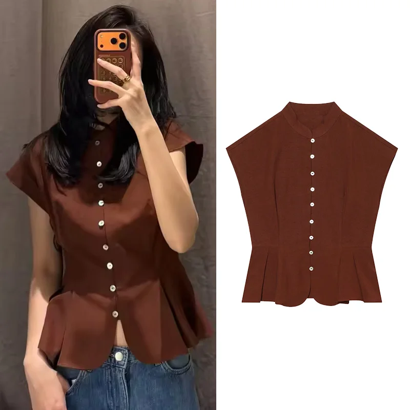 Women's Sleeveless Turtleneck Peplum Top New Summer Simple High-Neck Solid Pleated Hem Women Camisole Female Chic Tops