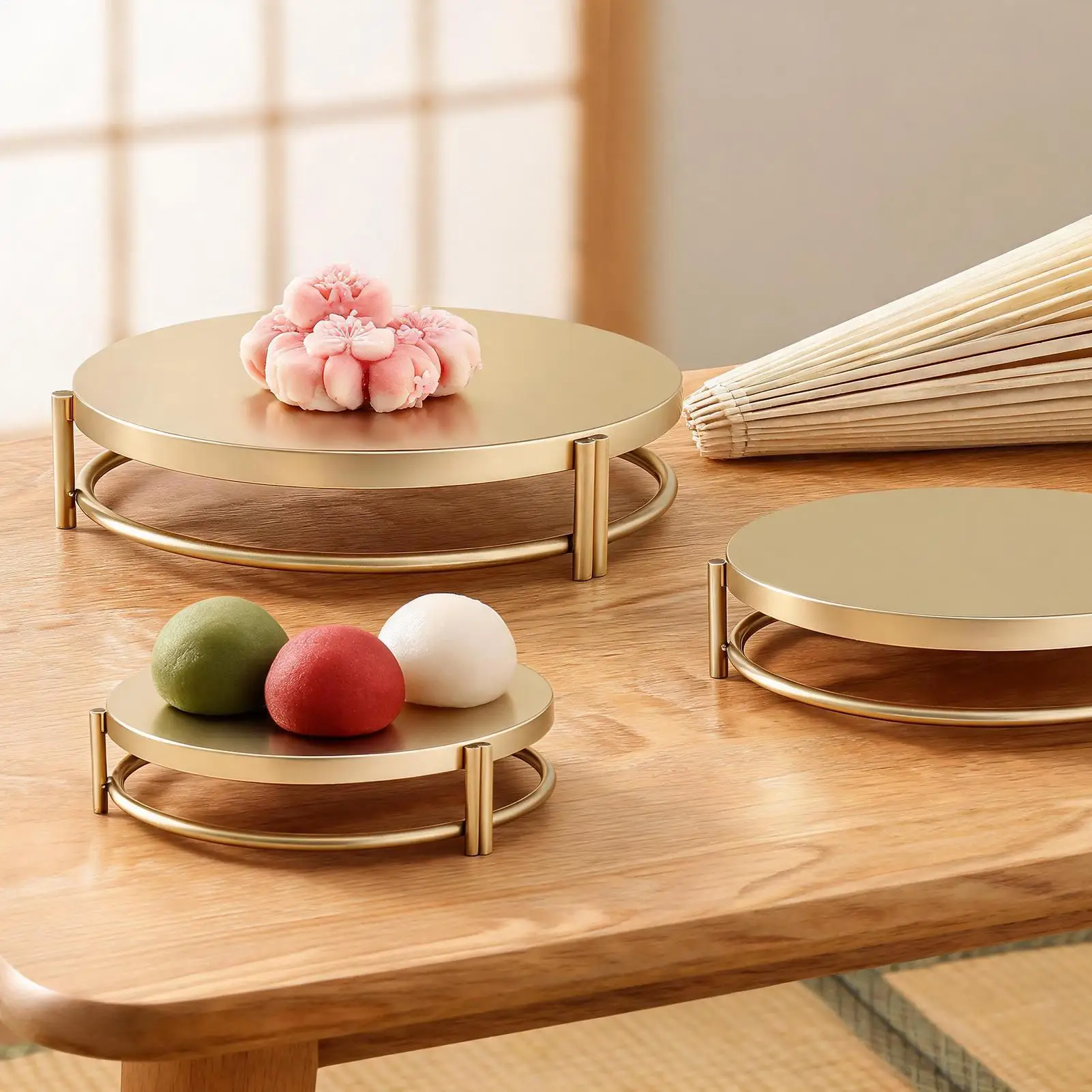 3 Piece Golden Cake Stand Metal Round Dessert Cupcake Party Tray Multifunctional Cupcake Pastry Tray For Wedding Birthday - view 4