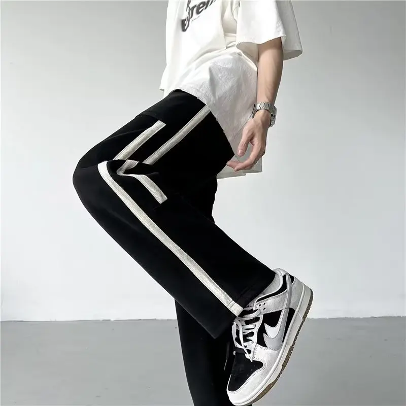 Popular logo loose big yards pants men straight stripe who pants summer sports leisure trousers male tide