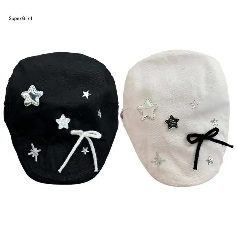 

Newsboys Hat for Women Breathable Cabbie Hat Girl Bowknot Peaked Hat Subcultures Painter Hat Headwear J78E