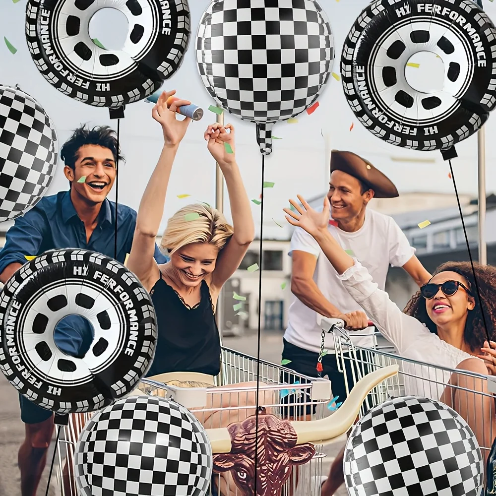 Racing Car Birthday Party Decoration 6pcs Racing Car Wheel Tire Balloons Racing Car Party Supplies Kids Birthday Decoration