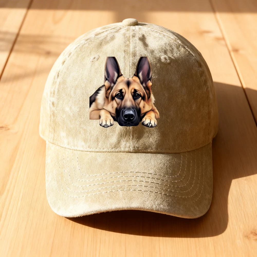 German Shepherd Dog Print Washed Cotton Baseball Cap Unisex Adjustable Outdoor Cap for Camping Fishing Running