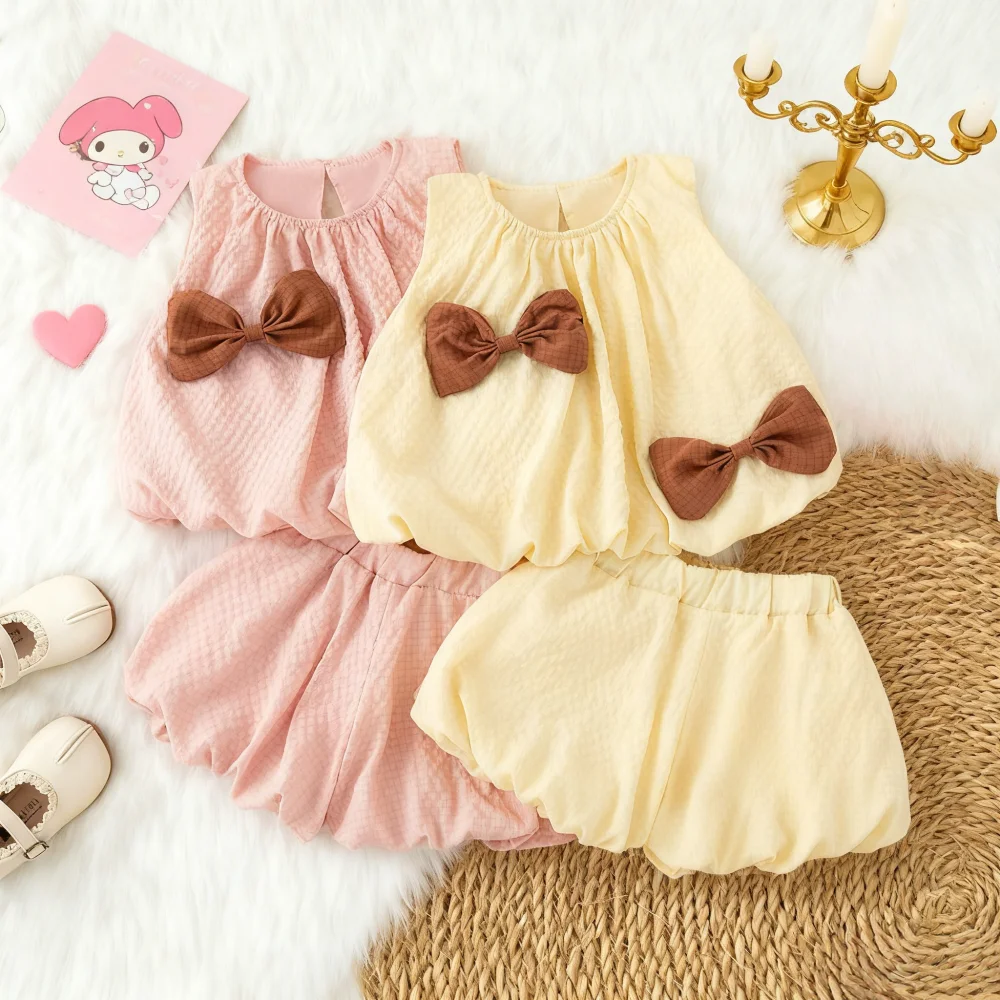 طقم ملابس للفتيات الصغيرات، بلوزة صيفية من القطن وسروال قصير، ملابس للفتيات الصغيرات، مجموعة شاطئ لطيفة للأطفال #1