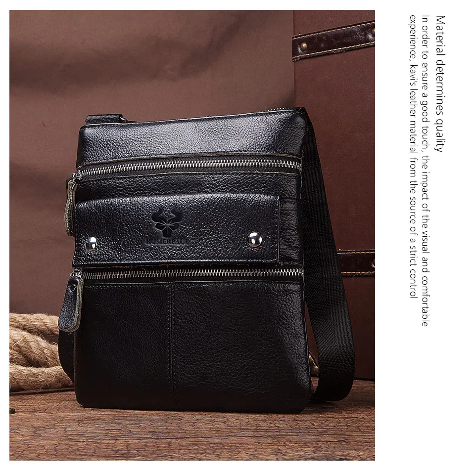 HUMERPAUL Umhängetaschen für Herren aus echtem Leder, große Kapazität, Schultertasche, multifunktional, kurz, für Reisen, Messenger-Pack – Detail 1