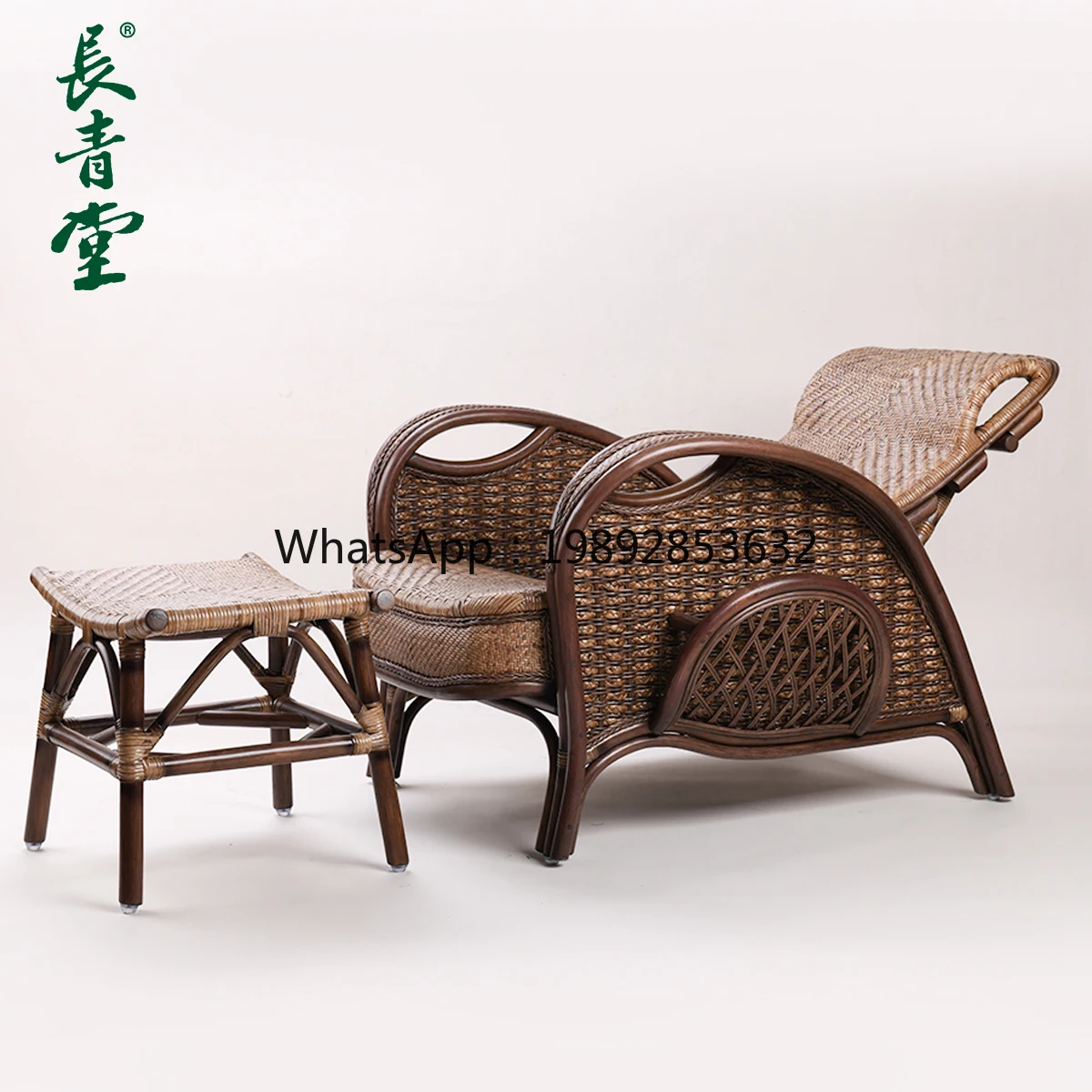 ZK Balcony Natural Real Rattan Woven Recliner Chair Adjustable Backrest Home Leisure Single Rattan Chair