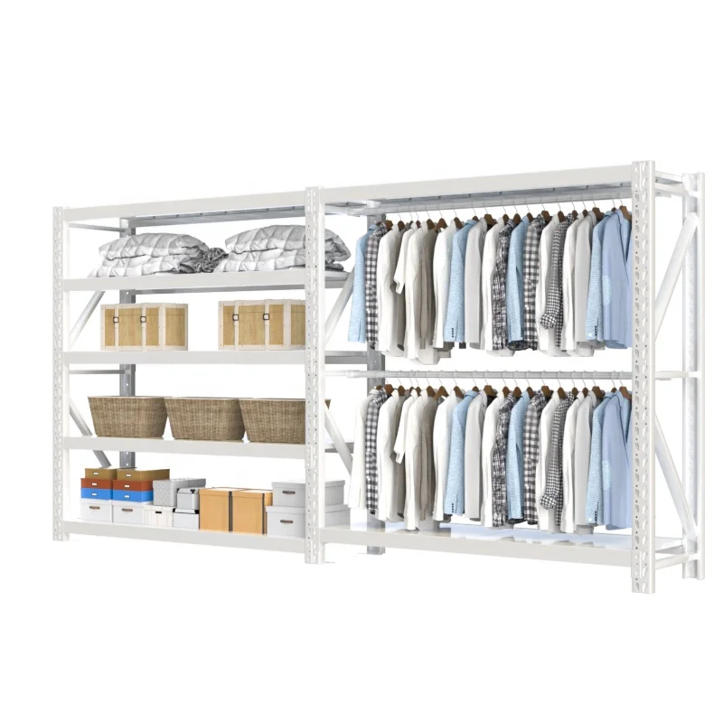 

Bedroom Adjustable Clothes Rack Storage Metal Shelves Detachable Combo Hanging Clothes Rack For Bedroom