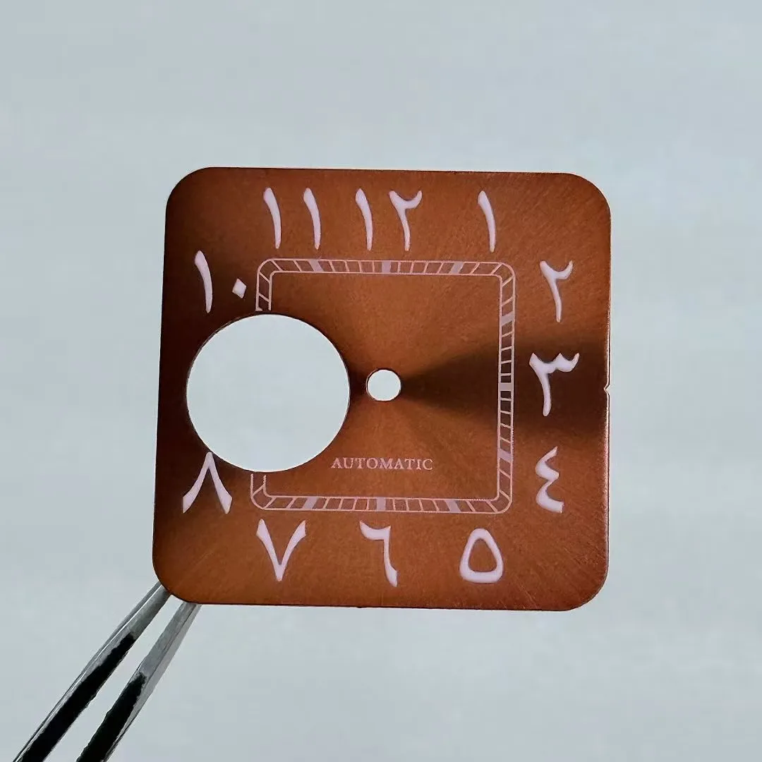 27mm Sunburst Hollow Arabic Green Lume Square Dial for NH70/NH38 Movement Case Mod Parts