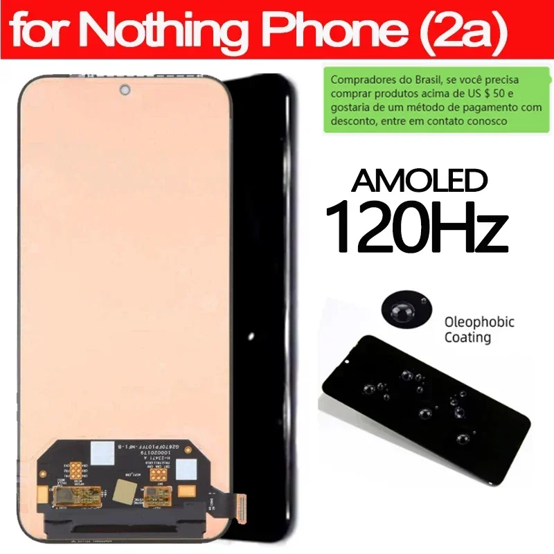 

GEFENSI Original 6.7“ AMOLED 120Hz For Nothing Phone (2a) A142 LCD Display Touch Screen Digitizer Assembly Replacement Repair Pa