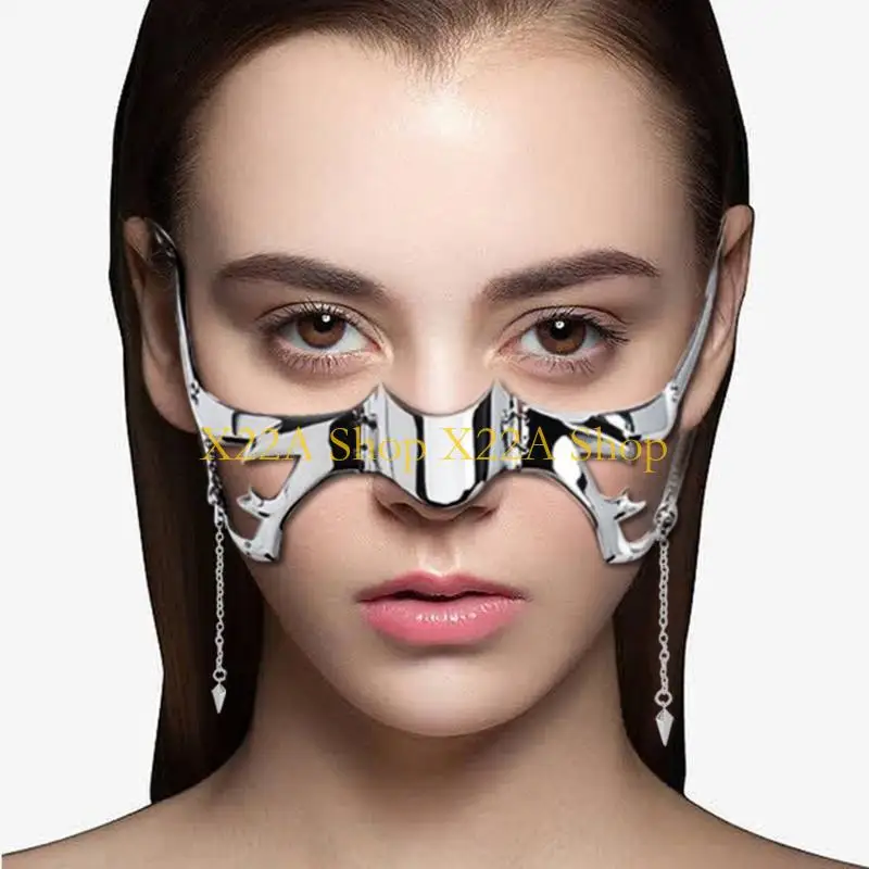Unique Metal Luxury Mask For Women Men Silver Color Party Face Chain Gothic Jewelry
