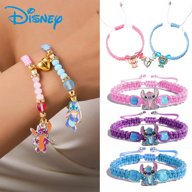 

Disney Anime Lilo & Stitch Figure Charms Bracelet Set Cartoon Stitch Love Magnet Rope Chain Wristband Kids Toys Birthday Gift