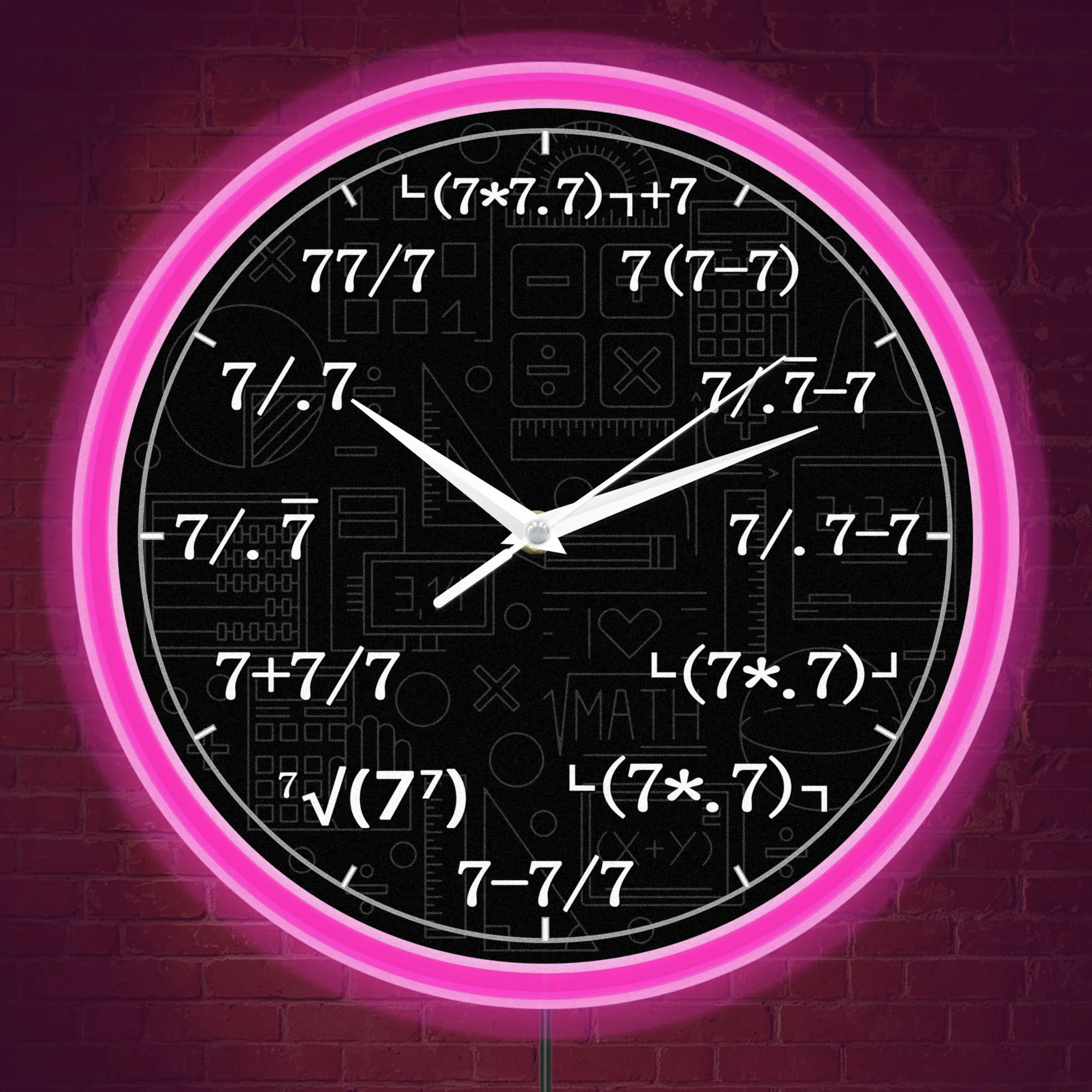 Number 7 Math Equation Neon Rim Wall Clock Mathematical Operation Formula Illuminated Sign LED Light Up Clock Mathematician Gift