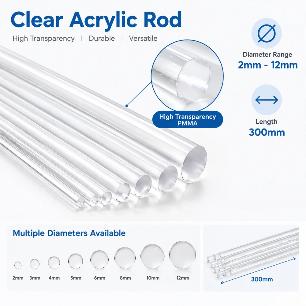 1/5/10Pcs Acrylic Dowel Rods Clear Round Bars, for Model Making, DIY Crafts, Ornaments and Home Decor