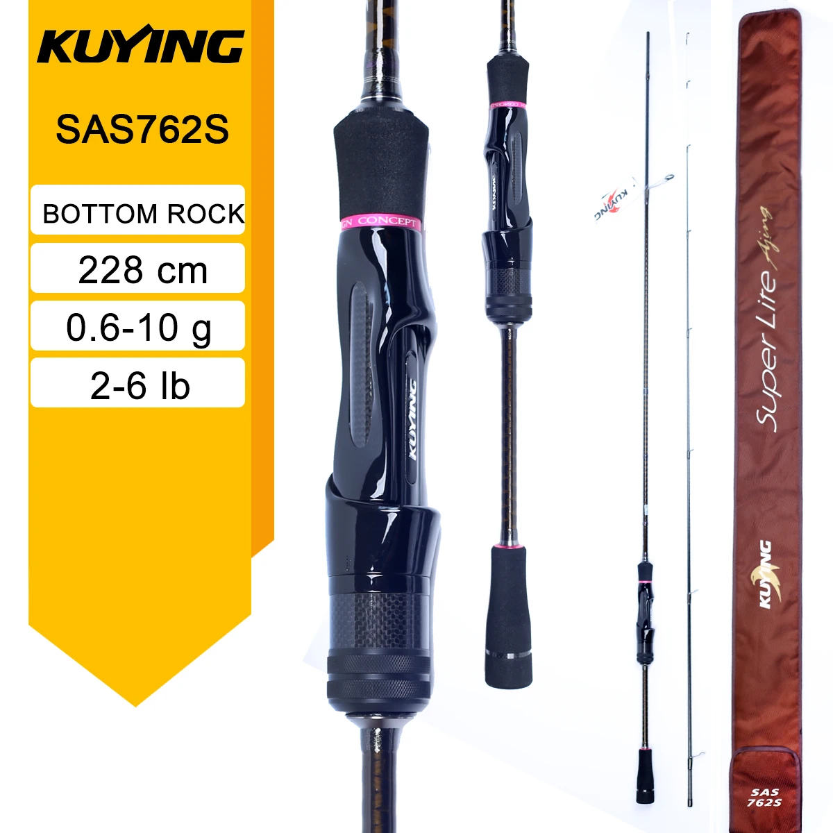 KUYING SUPERLITE Ajing Bottom Fish 6'8" 7'6" 7'7" 8'6" Vissen Lokken Hengel Casting Spinning FUJI Onderdelen Power X Carbon Light Rock