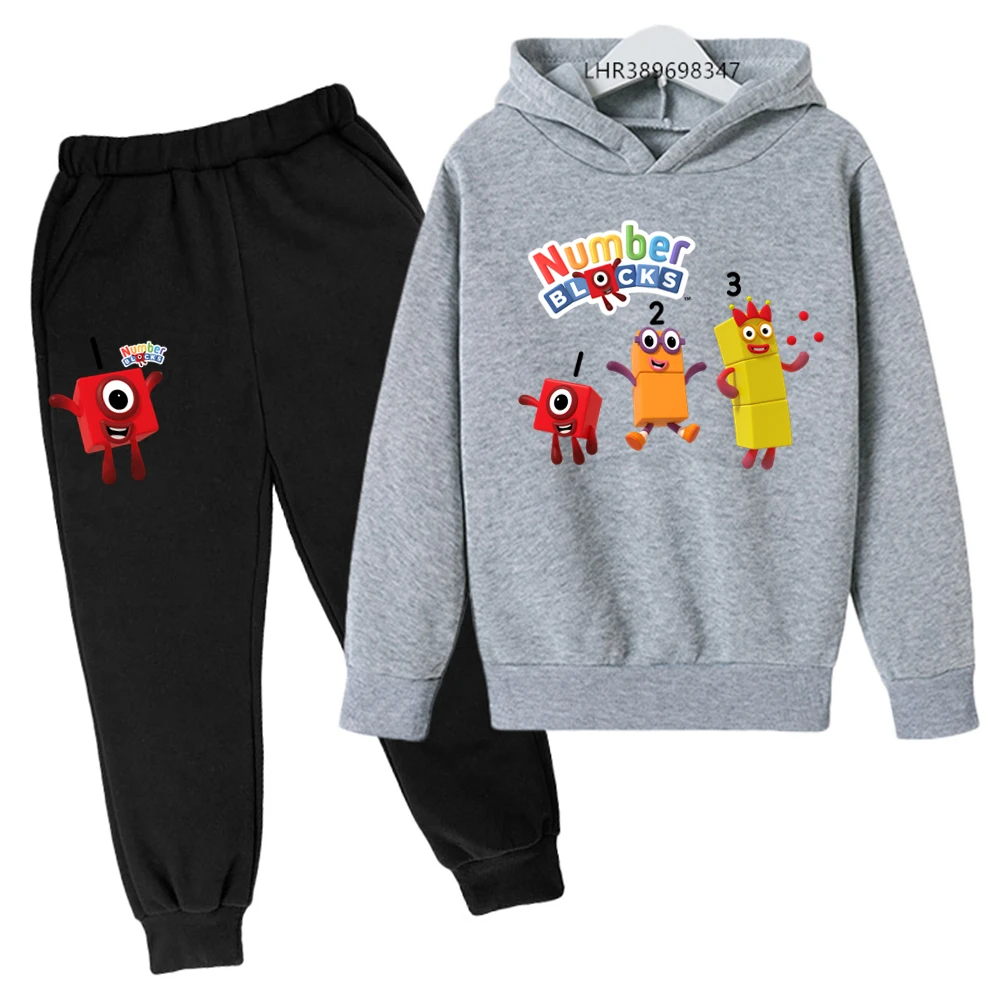 Boys girls autumn winter Cartoon number clothing Suitable for children\'s hoode+pants set 3-12 years  sweatshirt outerwear