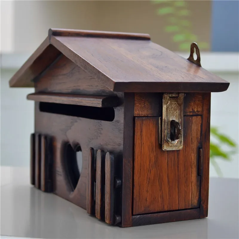 DurableThai Solid Wood European Style Creative Wooden Mailbox Villa Outdoor Rainproof Suggestion Box Water And Electricity Bill