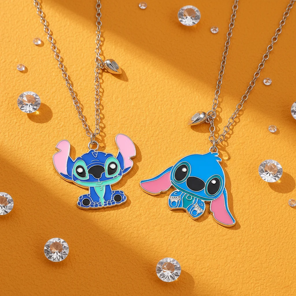 2 قطعة ليلو وستيتش Kawaii غرزة القلب المغناطيس قلادة قلادة مجموعة للرجال لطيف هدية عيد الميلاد أفكار التبعي #1