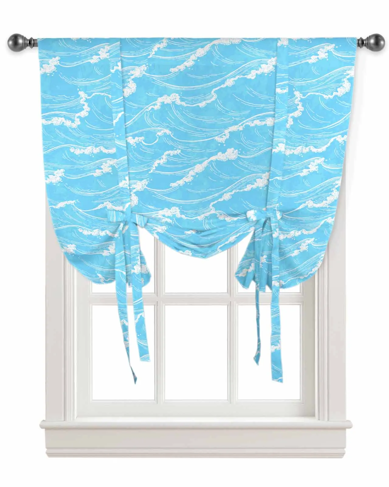 Ocean Abstract Waves Summer Curtains for Living Room Bedroom Modern Tie Up Window Curtain Kitchen Short Curtain