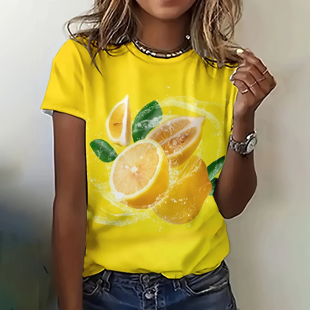 

Casual Short Sleeves T-shirts Fruit Print O-neck Women Clothing Tops Spring&Summer Fashion New Loose Women's T-shirt Pullover